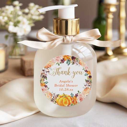 Herfst bloemenkrans Pompoen Goud Bedankt Favor Ronde Sticker