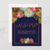 herfst bloemenmarine blauw bruiloft RSVP Briefkaart (Voorkant / Achterkant)