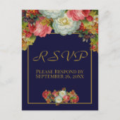  herfst bloemenmarine blauw bruiloft RSVP Briefkaart (Voorkant)
