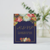  herfst bloemenmarine blauw bruiloft RSVP Briefkaart (Staand voorkant)