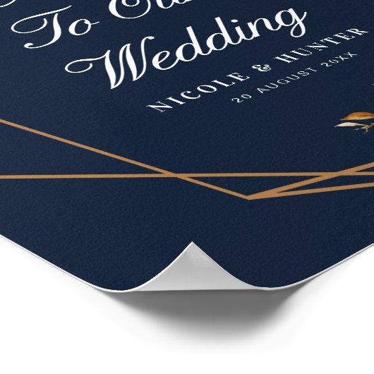 herfst bloemenmarine blauw bruiloft welkom teken poster (Hoek)