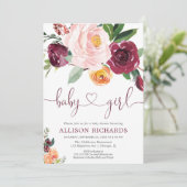Herfst bloemenmeisje baby shower, blush roze borde kaart (Staand voorkant)