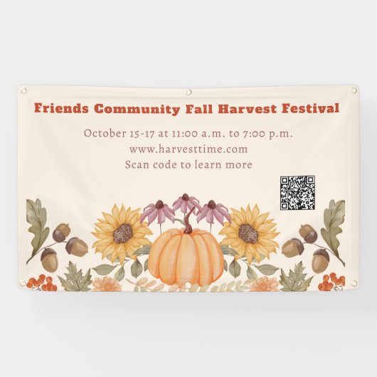 Herfst Bloemenoogst QR Code Festival Spandoek (Horizontaal)