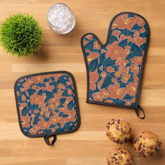 Herfst Bloemenoven Herfst Keuken Decor Ovenwant & Pannenlap Set (Top down)