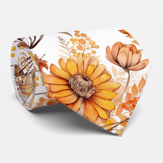 Herfst bloemenpatroon B01 Stropdas (Opgerold)