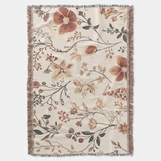Herfst Bloemenpatroon op Crème Rustiek Herfst Deken (Voorkant Verticaal)