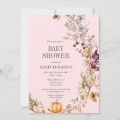Herfst Bloemenpompoen Boho Baby shower Uitnodiging (Voorkant)