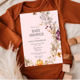 Herfst Bloemenpompoen Boho Baby shower Uitnodiging
