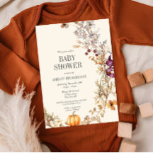Herfst Bloemenpompoen Boho Baby shower Uitnodiging