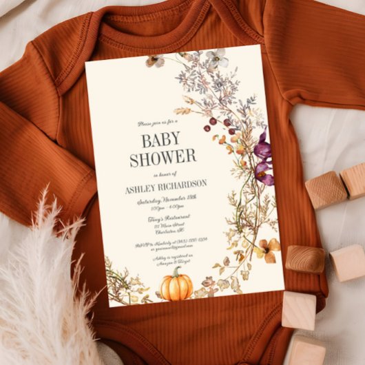 Herfst Bloemenpompoen Boho Baby shower Uitnodiging