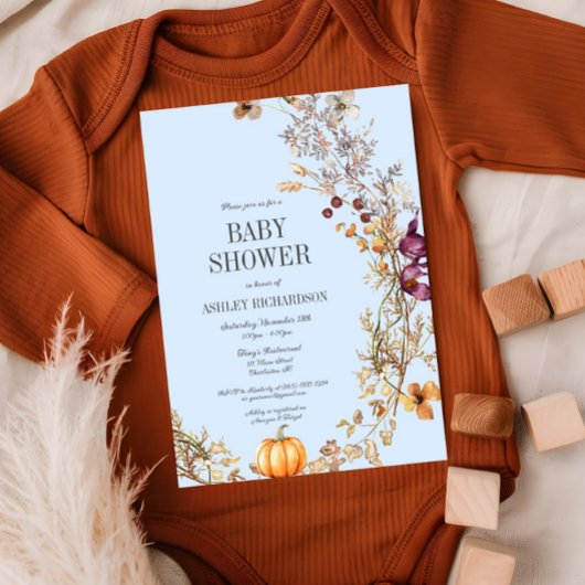 Herfst Bloemenpompoen Boho Baby shower Uitnodiging