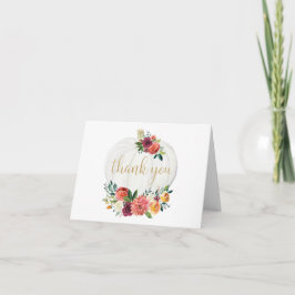 Herfst Bloemenpompoen Bourgogne Goud Dank u kaart