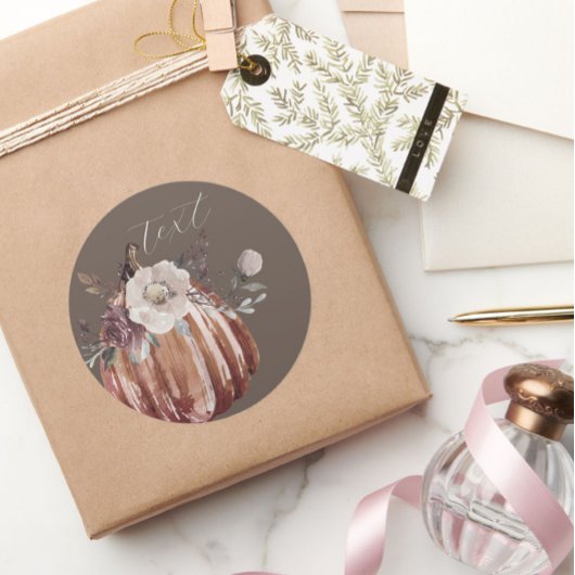 Herfst bloemenpompoen bruin, terracotta, plumb ronde sticker