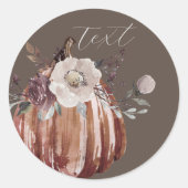 Herfst bloemenpompoen bruin, terracotta, plumb ronde sticker (Voorkant)