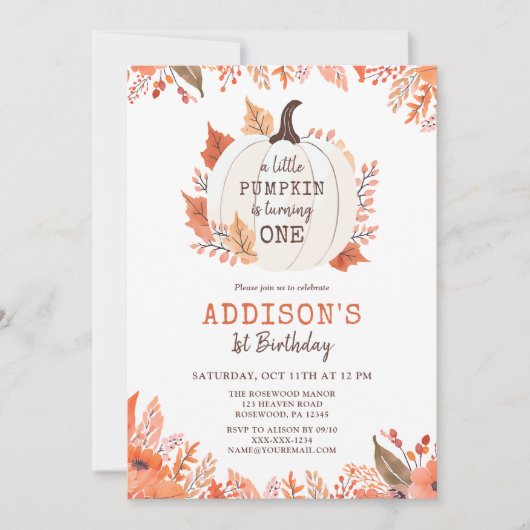 Herfst Bloemenpompoen eerste verjaardag Kaart (Voorkant)