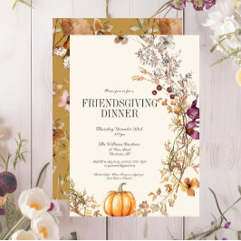 Herfst Bloemenpompoen Friendsgiving Diner Kaart