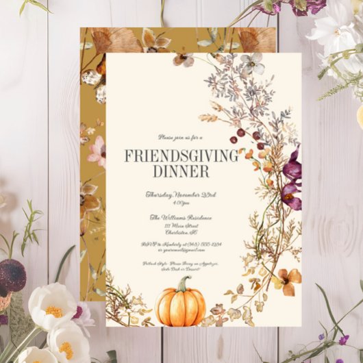 Herfst Bloemenpompoen Friendsgiving Diner Kaart