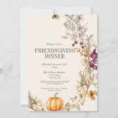 Herfst Bloemenpompoen Friendsgiving Diner Kaart (Voorkant)