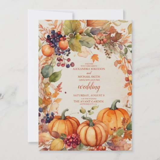 Herfst Bloemenpompoen rustieke bruiloft Kaart (Voorkant)