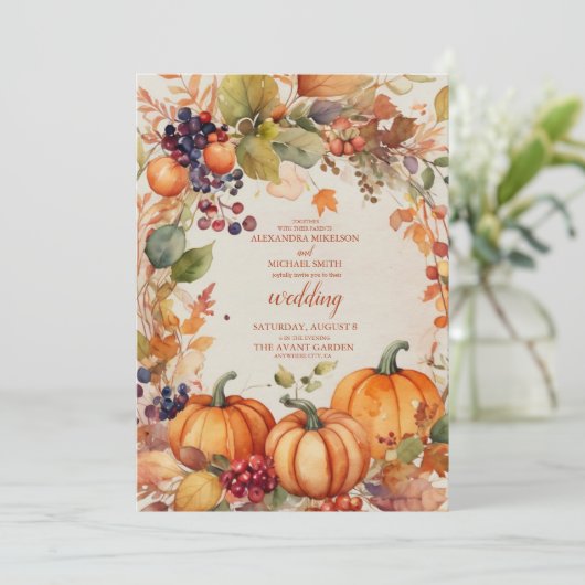 Herfst Bloemenpompoen rustieke bruiloft Kaart (Staand voorkant)