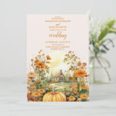 Herfst Bloemenpompoen rustieke bruiloft Kaart (Staand voorkant)