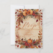 Herfst Bloemenpompoen rustieke bruiloft RSVP Kaartje (Voorkant)