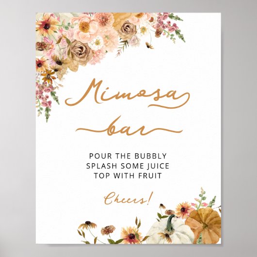 Herfst Bloemenpompoen Vrijgezellenfeest Mimosa Bar Poster (Voorkant)