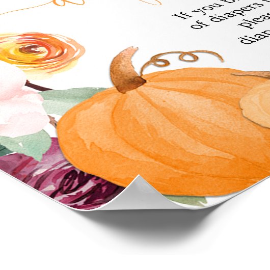Herfst bloemenpompoenen luier verloting teken poster (Hoek)