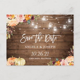 Herfst Bloemenpompoenen String Lights Save the Dat Uitnodiging Briefkaart