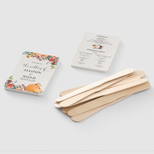 Herfst bloemenpompoenen waterverf bruiloft program handwaaier (Niet-gemonteerd)