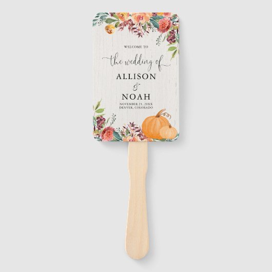 Herfst bloemenpompoenen waterverf bruiloft program handwaaier (Voorkant)