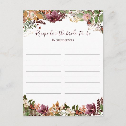 Herfst bloemenrecept voor de bruid briefkaart (Voorkant)