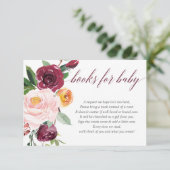 Herfst bloemenroze bordeauxrood baby shower Boekaa Informatiekaartje (Staand voorkant)