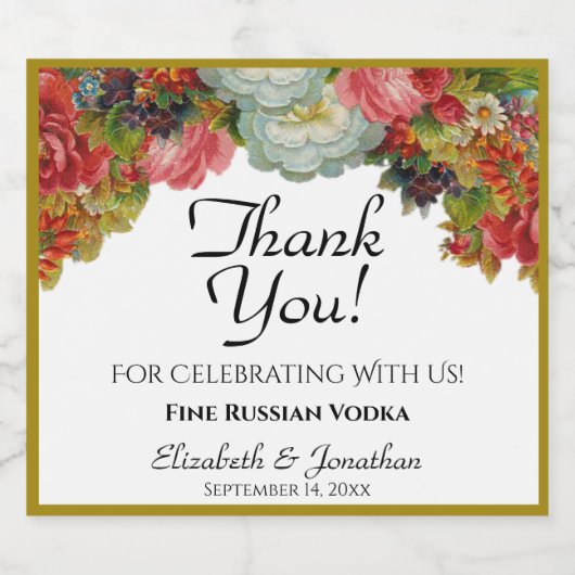 Herfst bloemenrustieke bruiloft dank u likeurfles etiket (Enkel label)