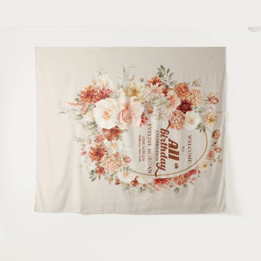 Herfst bloementerracotta blos groovy Alle verjaard Wandkleed (Voorkant (horizontaal))