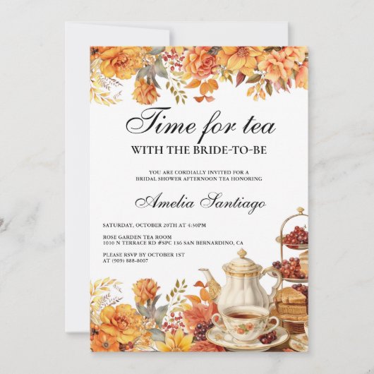 Herfst bloementhee met bruid om Vrijgezellenfeest  Kaart (Voorkant)