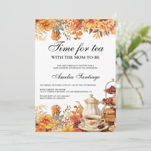 Herfst Bloementhee Met Mama Om Baby shower Te Zijn Kaart (Staand voorkant)