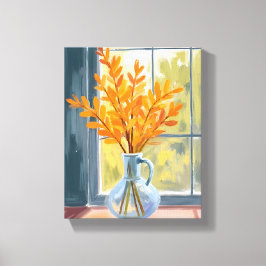 Herfst Bloemenvase Aquarel Canvas Afdruk