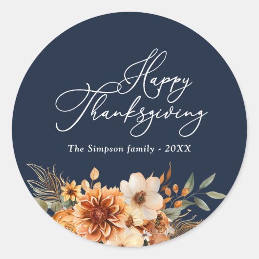 herfst Bloemenvloot Happy Thanksgiving Ronde Sticker (Voorkant)