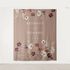 Herfst Bloemenweide Taupe Trouwachtergrond Wandkleed