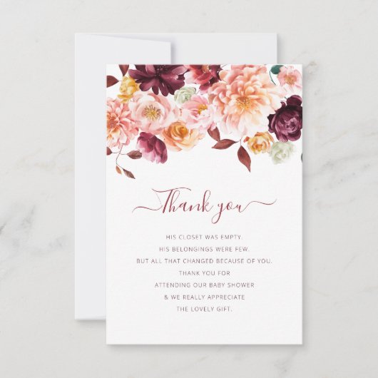 herfst bloemig baby shower bedankje bedankkaart (Voorkant)