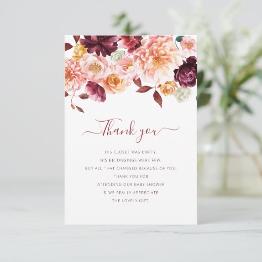 herfst bloemig baby shower bedankje bedankkaart (Staand voorkant)