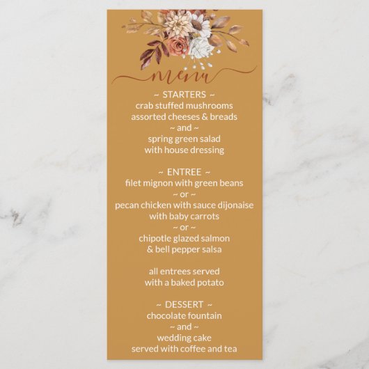 Herfst Bloemig Gouden Trouwmenu Menu (Voorkant)