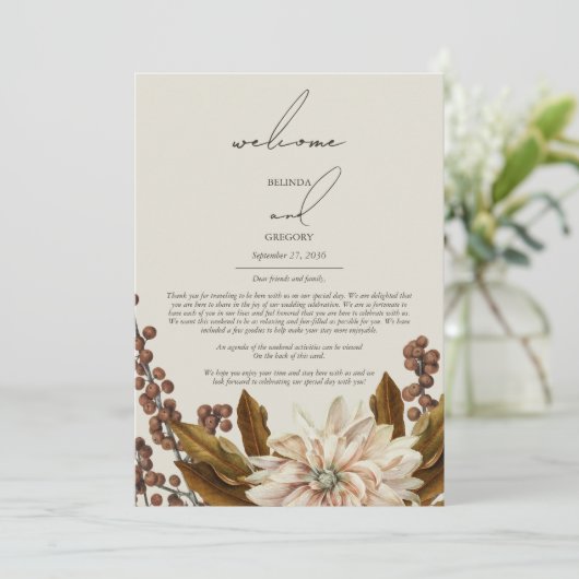 Herfst Bloemige Aquarel Trouw Itinerarium Programmakaart (Staand voorkant)