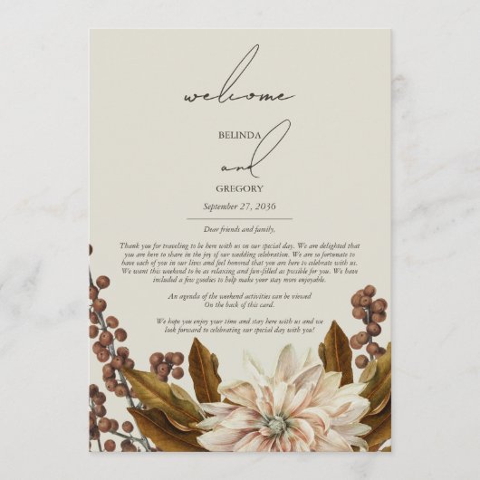 Herfst Bloemige Aquarel Trouw Itinerarium Programmakaart (Voorkant)