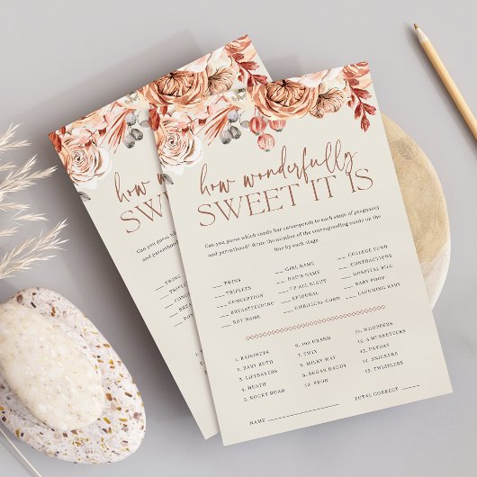 Herfst Bloemige Baby Shower Candy Raden Spelblad Flyer