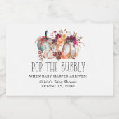 Herfst Bloemige Baby Shower Champagne  Sparkling Wijnetiket (Enkel label)