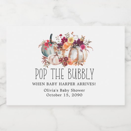 Herfst Bloemige Baby Shower Champagne  Sparkling Wijnetiket (Enkel label)