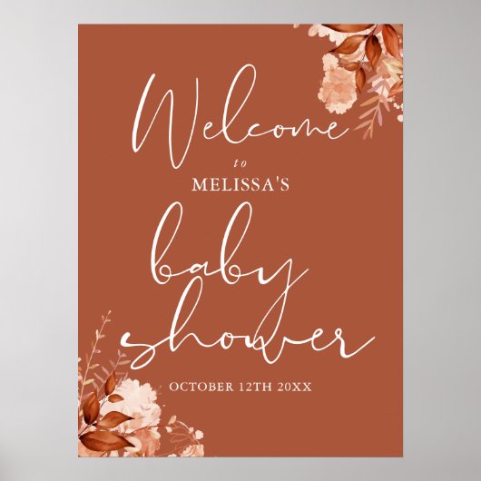 Herfst Bloemige Baby Shower Welkomstbord Poster (Voorkant)