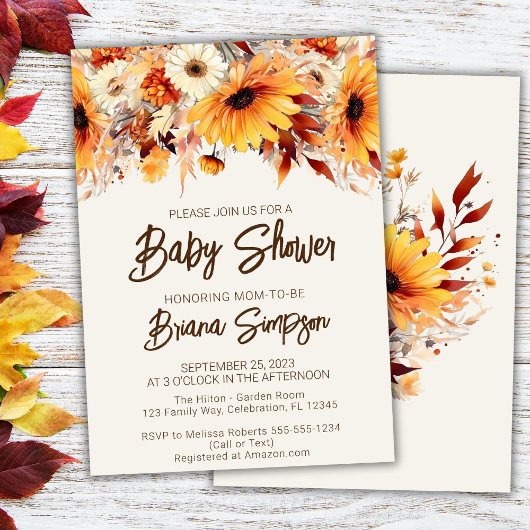 Herfst Bloemige Beige Baby Shower Kaart